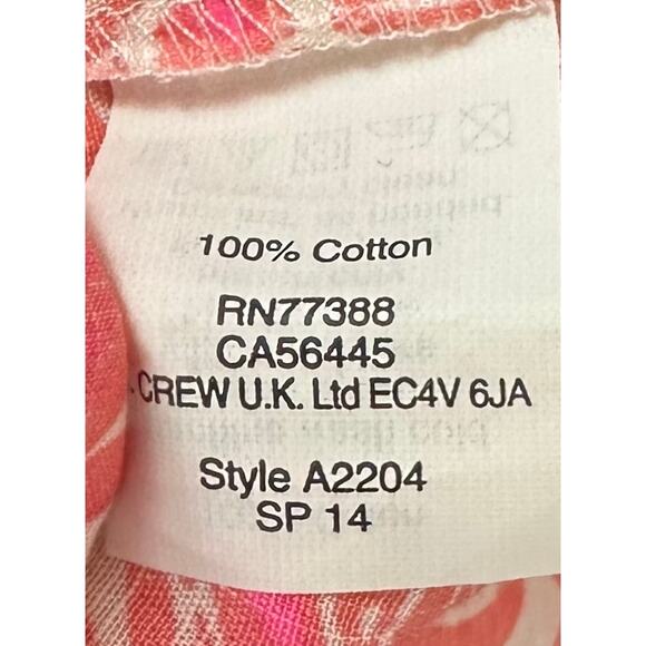 J. Crew Embroidered Cotton Popover Top Pink Floral 3/4 Sleeve Size 00 - Picture 10 of 10